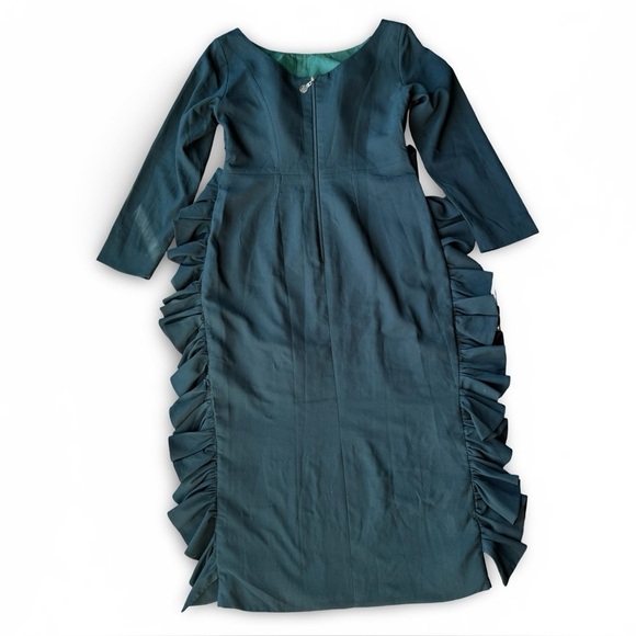 Modish Elegant Dark Green Ruffle Midi Dress - Picture 11 of 15